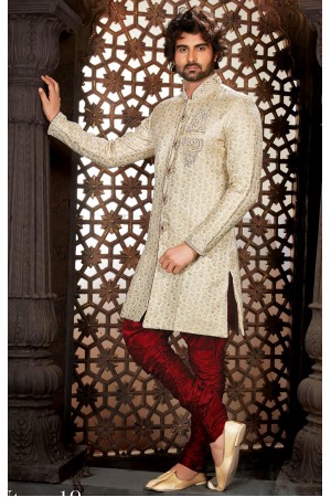 Designer Off White Maroon Indo Western Sherwani3